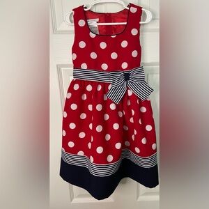 Bonnie Jean Red and White Polka Dot Dress with Striped‎ Bow